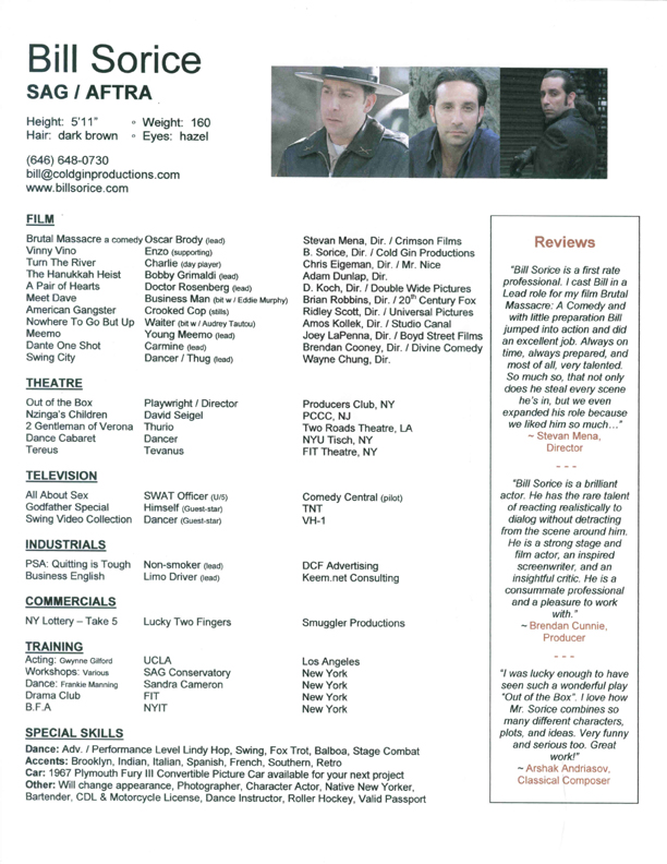 Bill Sorice | Acting Resume